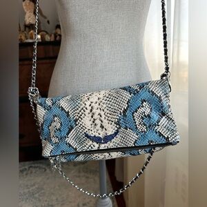 NEW ZADIG & VOLTAIRE Blue Snake Print Chain Shoulder Bag